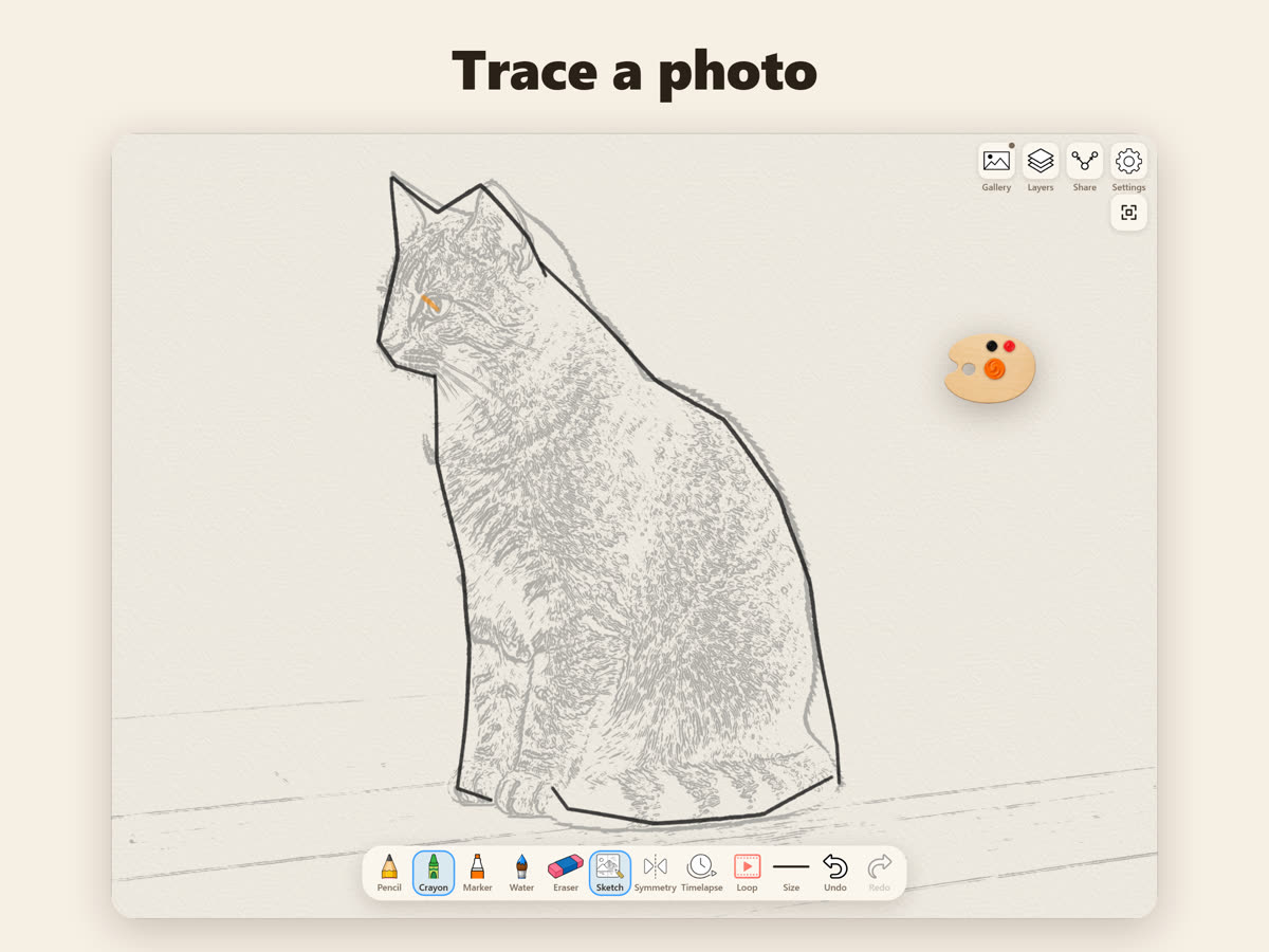 Trace a photo: drawing over a faded cat photo